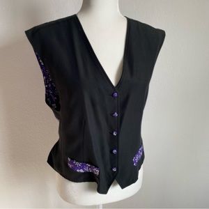 Desert West Sherry Holt Vest Vtg Women's Purple/Black Western Cowgirl Rodeo Sz M